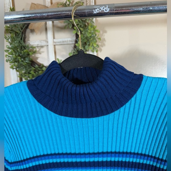 Fashion bug vintage mock neck sleeveless striped sweater size Large Blue - Picture 3 of 5